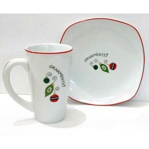 Fitz & Floyd Christmas SNACK PLATE + COFFEE MUG Ornaments Kids Place Setting NEW